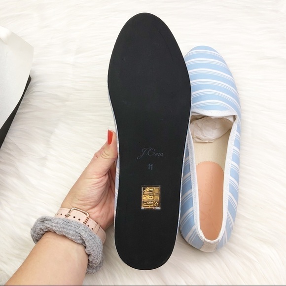 New J. Crew Printed Venetian Loafers in Blue and White Stripe - Picture 6 of 9